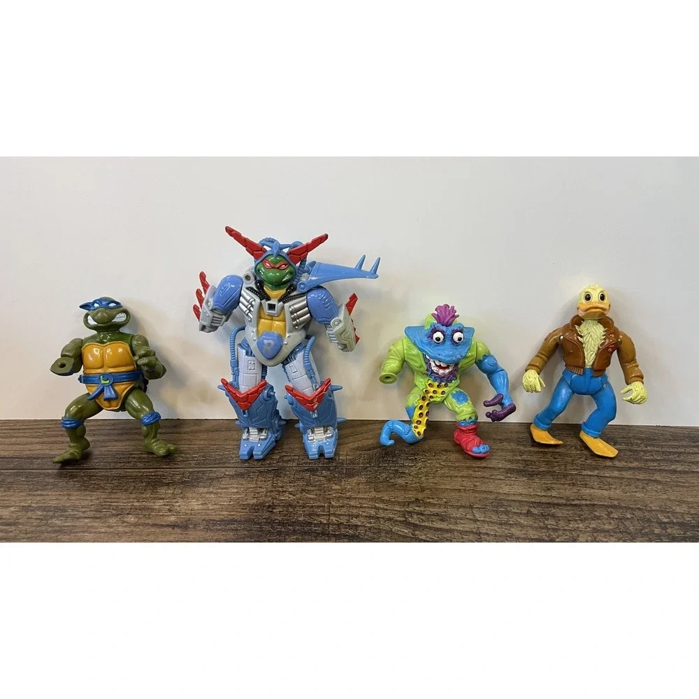 Vintage TMNT Broken Damaged Action Figure Lot Wyrm Cyber Samurai Ace Duck Leo